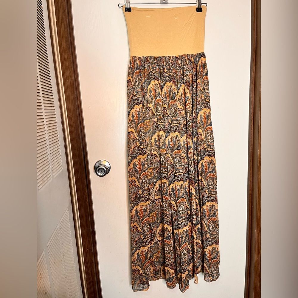 Ya Los Angeles Yellow Waistband Paisley Maxi Skirt